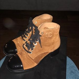 Chanel lace up suede booties
